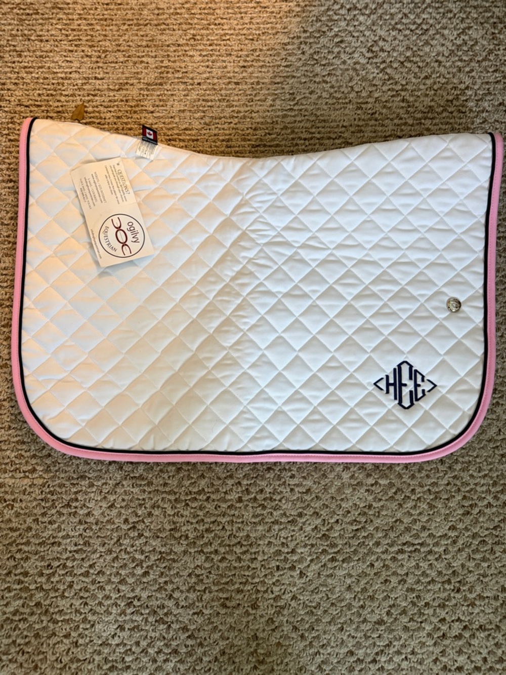 Equestrian Saddle Pad - White with Pink Trim - Unknown Brand